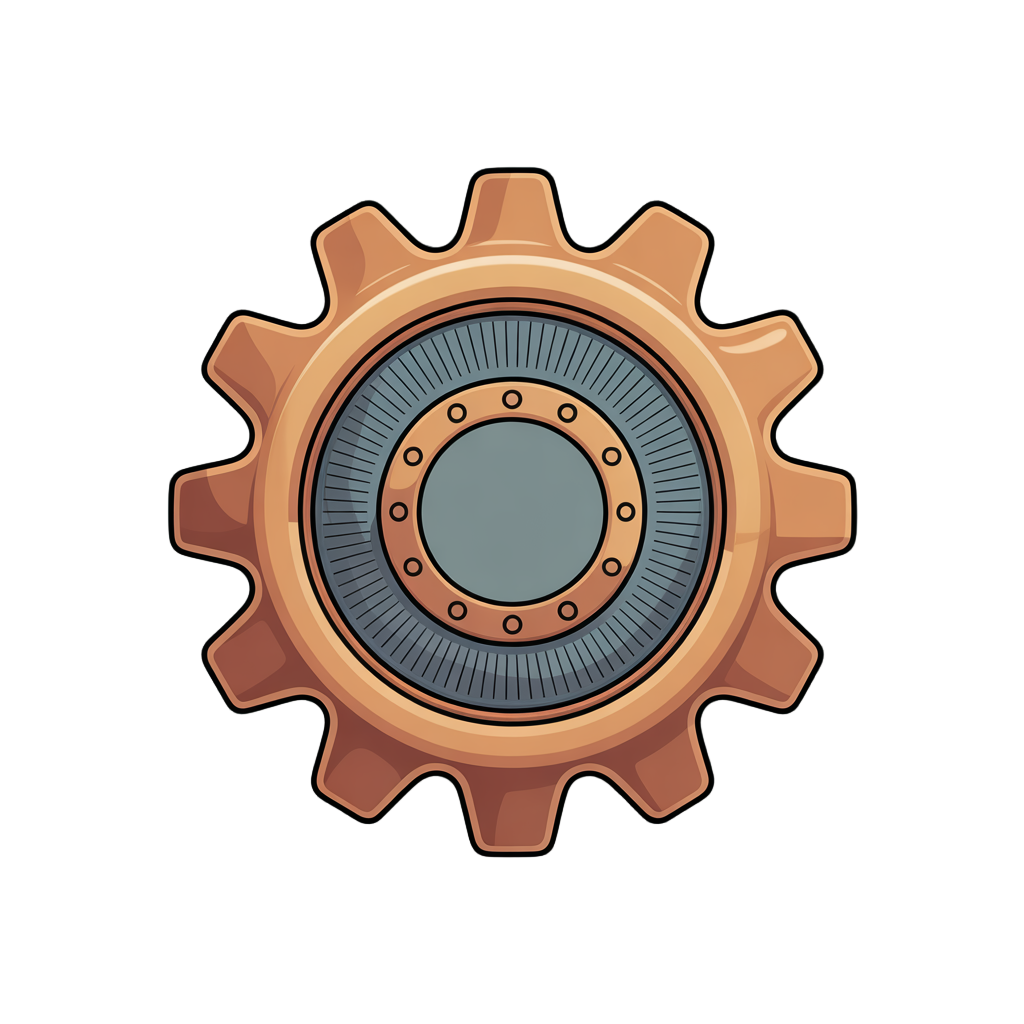 create an image of a gear ... i want to use gear in my game the gear should be in cartoonish style ... the image should be in high definition and with transparent background.the image should be svg 