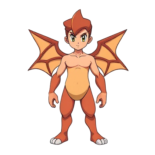 um personagem humano sem roupas, estilo pokemon fire red