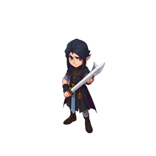 sorcerer, black hair, tall, with weapon
