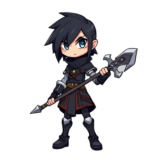 sorceree, black hair, tall, with weapon
