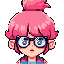 girl with pink hair, glasses, depressed face, angry