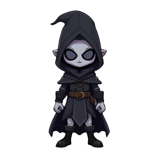 crea un personaje que sea como de magia oscura y que tenga el estilo de personaje cartoon