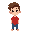 create a cute teenage boy wearing a red t-shirt and blue pants. 