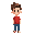 create a cute teenage boy wearing a red t-shirt and blue pants. 