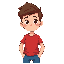 create a cute teenage boy wearing a red t-shirt and blue pants. 