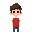 create a cute teenage boy wearing a red t-shirt and blue pants. 