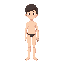 standard human body, simple facial features, short or common hairstyle, very basic silhouette. no clothes, no background, just the body with the skin and hair, transparent background.