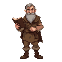 human rural mage, front view, wearing rough practitioner clothes with patched fabric. holding a scratched spellbook with torn pages. honest expression, sturdy build, worn boots, earthy tones, light shading, no background.