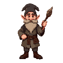 dwarf scholar mage, stout build, front view, wearing a municipal scholar tunic with tidy cloth. holding a dry-branch wand, short and crooked. focused expression, thick beard, solid boots, soft shading, no background.