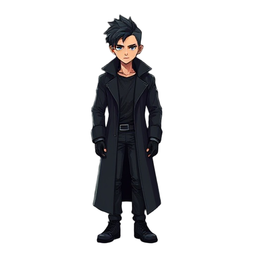 cyberpunk style male character with long black coat
