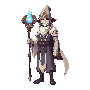 a human godness supreme mage, with a brighness robe woth capuz and a big staff of light
