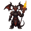 ancient draconian, front view, clad in the ‘mantle of the lost gods’: heavy celestial armor made of blackened god-metal with radiant magma fissures, massive shoulder runes floating detached and rotating. wields the ‘godfire staff’, a colossal pillar of bu