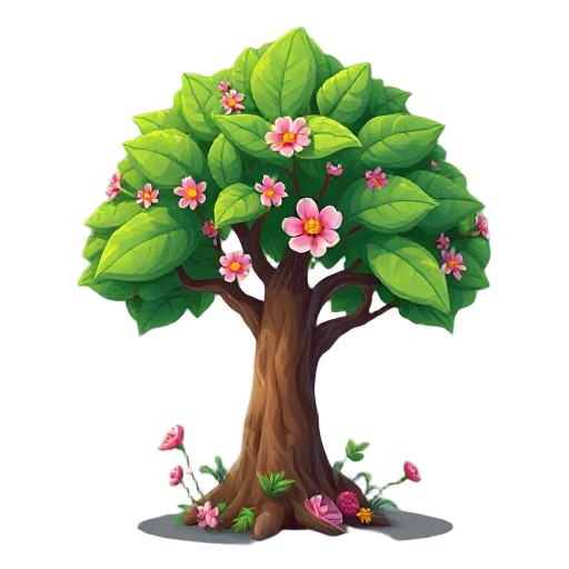 tree with big leaves and flowers