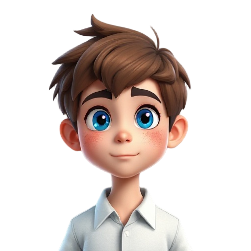 boy with blue eyes, freckles, brown hair, and a white shirt