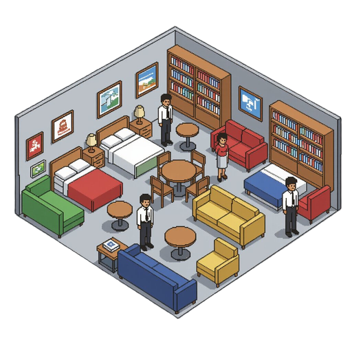 room type a — furniture maze •	tight aisles made of sofas, beds, tables •	associates patrol slowly •	chairs hide behind endcaps •	mannequins stand in “decorative poses” •	occasionally mannequins reposition when player isn’t looking gameplay purpose: •	nav