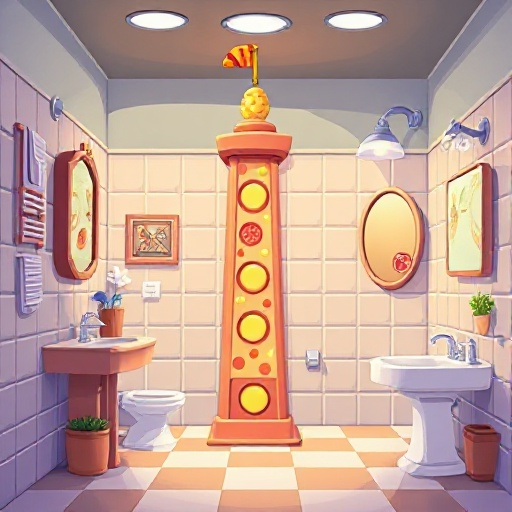 a background like pizza tower don't make a sound level in a bathroom