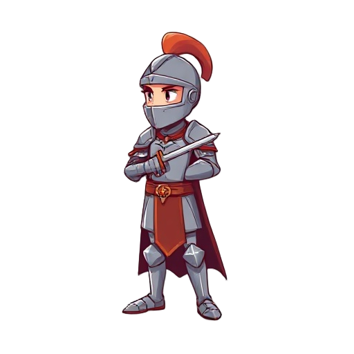 knight looking to the left in the position of holding a sword but no actual sword is visible