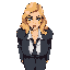 beautiful blonde woman in a suit, with a cigarette in her mouth.