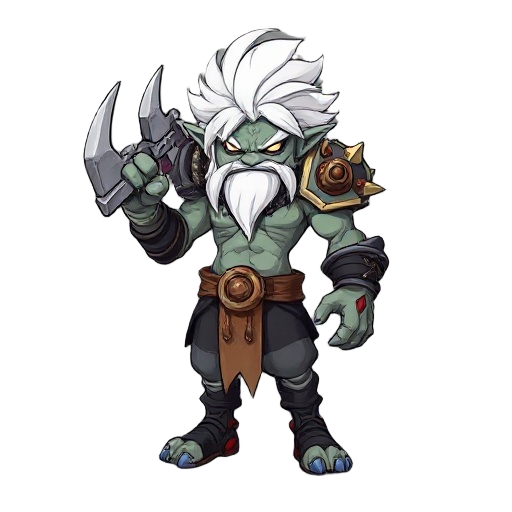 consulta referencia inspirado no jogo ragnarok online, monstro aliot, criar um prompt de uma personagem de cabelo branco, arrepiado, mao direita com garras grandes como se fosse manopla metalica de garra, maleta na mao esquerda, terno preto e gravata verm
