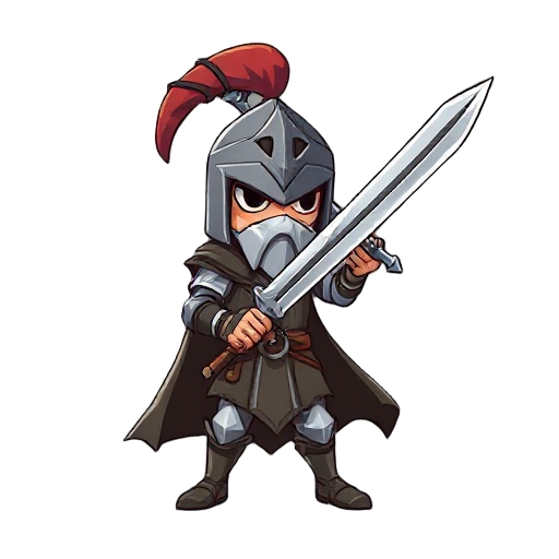 crieum personagem com uma espada ele é um personagem medieval que pode lançar pregos