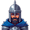medieval warrior, helmet with spikes, blue cloak, chainmail, black cropped beard, anngry look, indoors