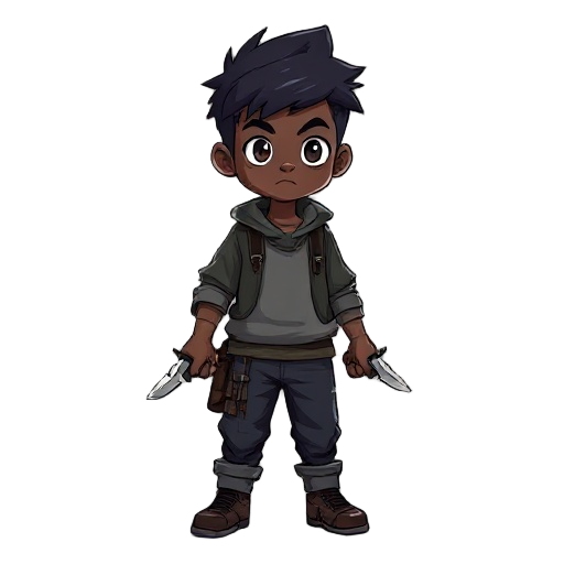 a young a black boy with two knives