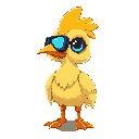 quero um pato mago todo amarelo com bico laranja e cara de mal estilo ciberpunk ciberpunck  com oculos leiser azul e apenas uma das asas sera uma protese  robotica, o pato tem que esta de lado pois o jogo é plataforma