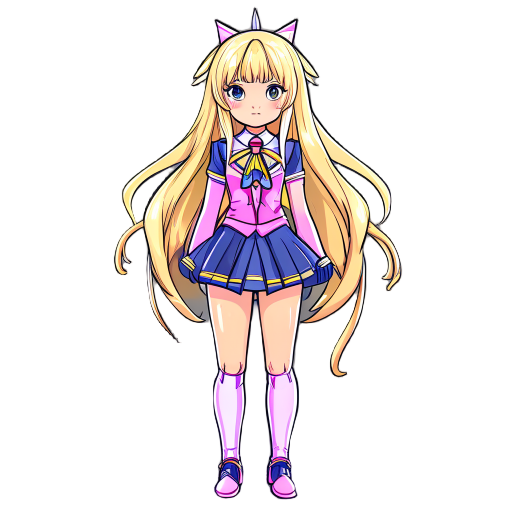 anime girl with long blond hair and spikey bangs, wearing magical girl uniform.