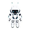 humanoid robot, white wieh blue detais, no eyes or mouth, "blanck" black face mask