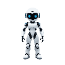 humanoid robot, white wieh blue detais, no eyes or mouth, "blanck" black face mask