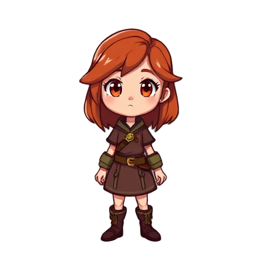 keana rosewaith (player): a young girl with shoulder-length red hair, eyes the color of fertile soil, and skin the shade of a pink peach. responsible, serious, decisive, logical, evasive, clumsy, absent-minded and nervous. the daughter of the missing cour