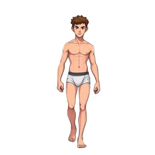 create a sprite of a shirtless male wearing only underwear, in an rpg style, walking up and down. 