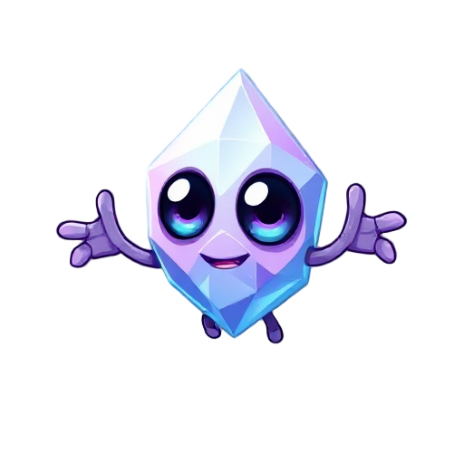 um crystal para um jogo 2d de plataforma com olhos grandes,ele tem bracinhos e perninhas e quando se move deixa um rastro colorido 