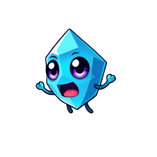 um crystal para um jogo 2d de plataforma com olhos grandes,ele tem bracinhos e perninhas e quando se move deixa um rastro colorido ,cartoon e da cor azul 