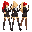female, long blonde high ponytail, red bangs in front, black blazer, white blouse, black skirt, brown stockings and black high heels. holding a gun with both hands in front of her readily