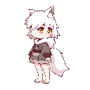 create a clean pixel-art character sprite designed for a 2d side-scroller game.  character: a chibi wolf-girl in side-view profile facing right. she has short white hair, white wolf ears, and a large fluffy white wolf tail. her eyes are golden-yellow with
