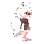 create a clean pixel-art character sprite designed for a 2d side-scroller game.  character: a chibi wolf-girl in side-view profile facing right. she has short white hair, white wolf ears, and a large fluffy white wolf tail. her eyes are golden-yellow with