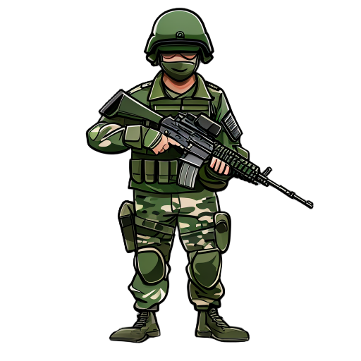 um soldado de uniforme militar de cor verde e capacete segurando uma ak 47 