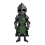 medieval knight, broken iron armor, closed helmet, barely colored green cloth, ripped by age, 