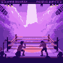 background for fighting game. a fighting arena, like a boxing ring and then some purple clouds in the background make look nice. so you can see the characters in the front though  