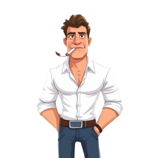 white shirt guy with a cigarette on mouth