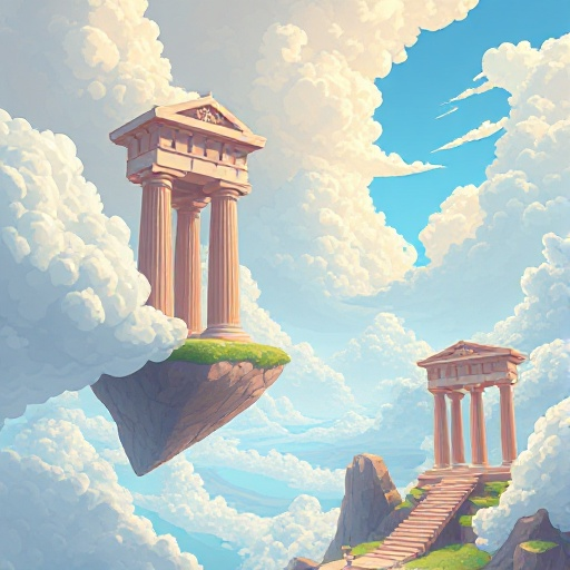 a float kingdom btween clouds, greek and roman architeture