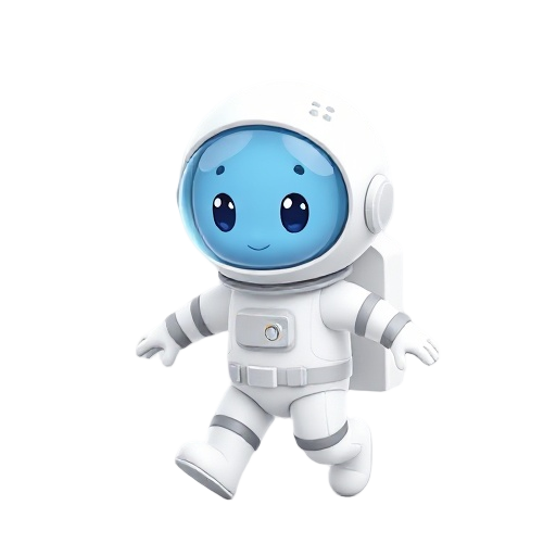 cute round head bleu skined astronaut with white space suit on, round bubble soft cask.  for limbs; 2 pairs of arms, three fingers hands, and 2 short legs. for head, round blue skinned with dots marks and 2 bigs round marble like eyes. walking from left t