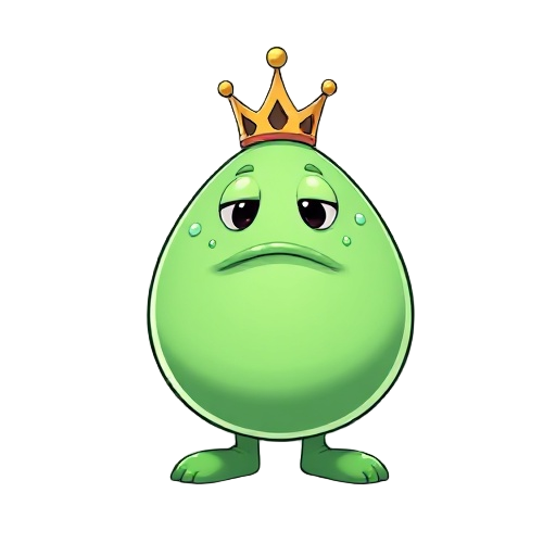 a large green round and slimy slime with a crown on its head