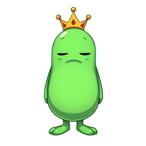 a large green round and slimy slime with a crown on its head
