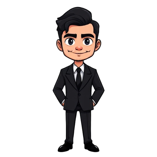 a man in a black suit with his face covered in dark shadows with his eyes only visible, he have medium length hair and stubbles, he also have a elongated smile