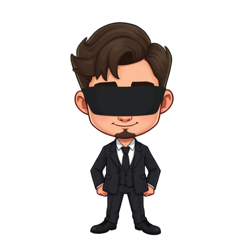 a man in a black suit with his face covered in dark shadows with his eyes only visible, he have medium length hair and stubbles, he also have a elongated smile