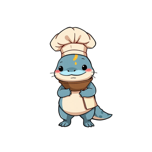 light blue axolotl with cooking chef