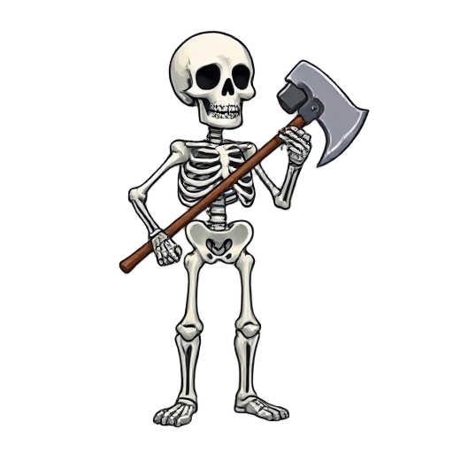 full body skeleton with axe