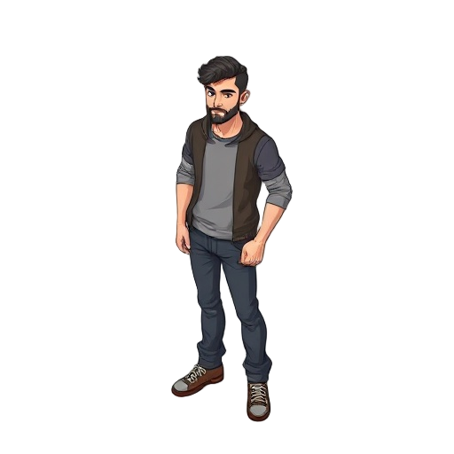 isometric down left view of a highly detailed 2d male character base sprite 